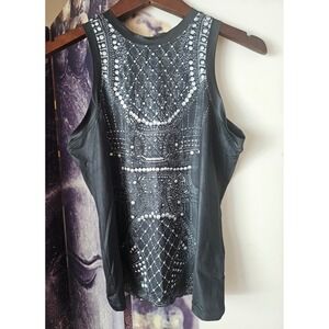 Balmain Paris Sleeveless Stretch Tank‎ Top w/ Faux Embroidery Print Size L TP01